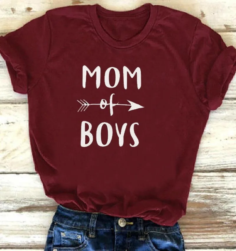 MOM OF BOYS с буквенным принтом Футболка для женщин коротким рукавом О образным