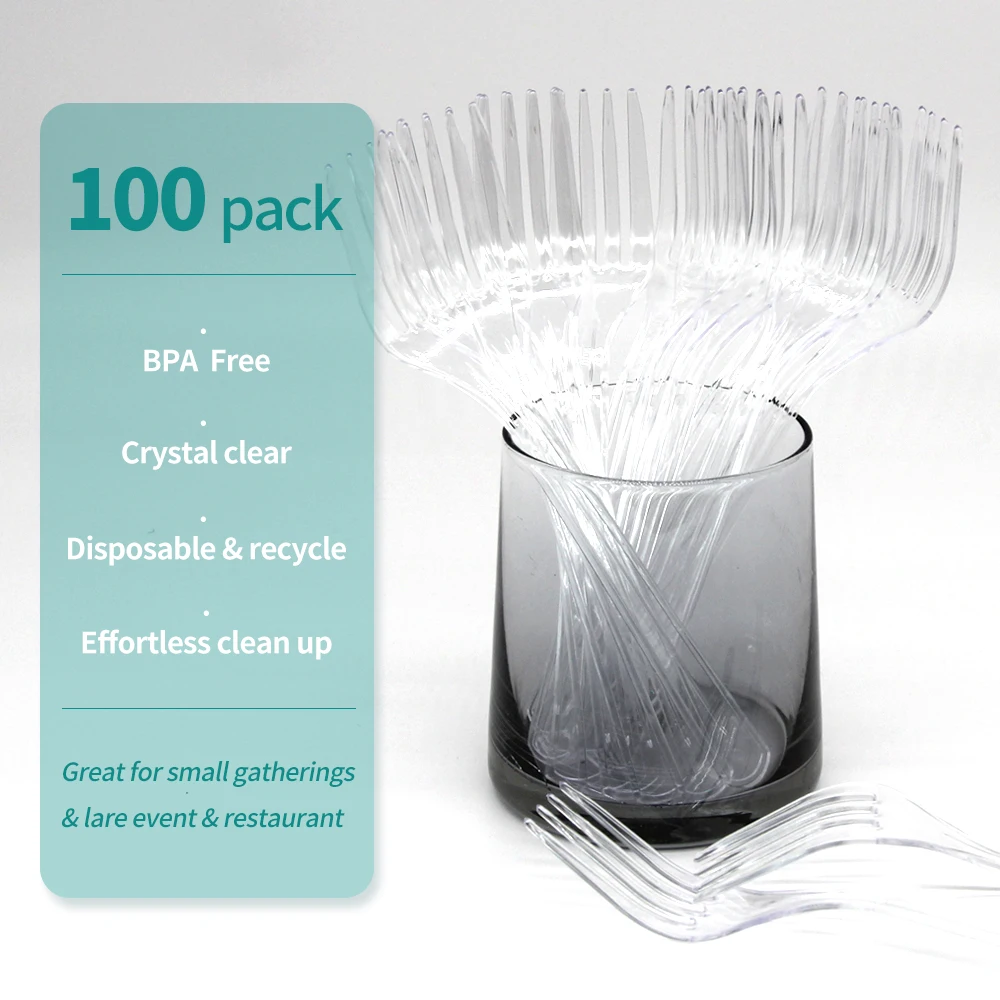 

75/100/150/300pcs Plastic Cutlery Disposable Tableware Dinnerware Crystal Knife Fork Spoon for Party Household Supplies