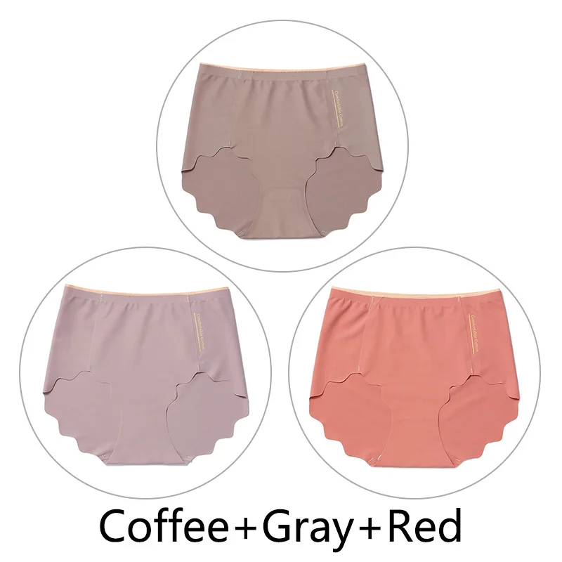 Coffee Gray Red 3 шт., Мягкие Бесшовные трусы, женские сексуальные трусики с оборками, женское Ультра тонкое нижнее белье, женские L-XXL, большие размеры, нижнее белье, новинка - Цвет: Coffee Gray Red