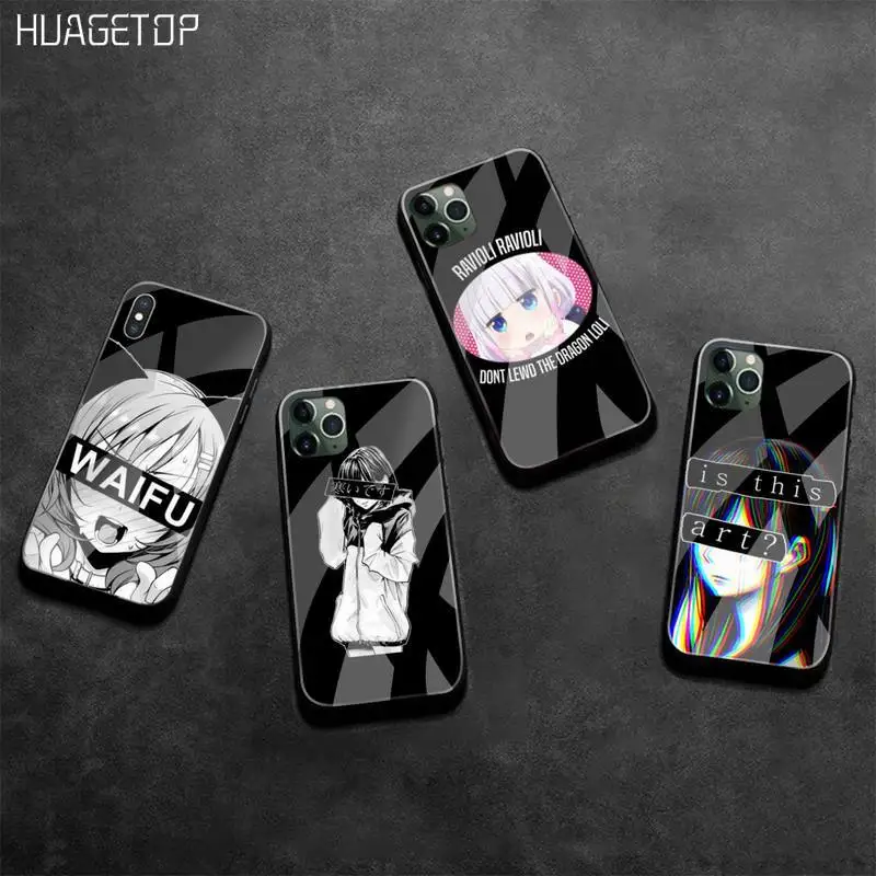 

HUAGETOP LEWD Sad Japanese Anime Aesthetic Phone Case Tempered Glass For iPhone 11 Pro XR XS MAX 8 X 7 6S 6 Plus SE 2020 case