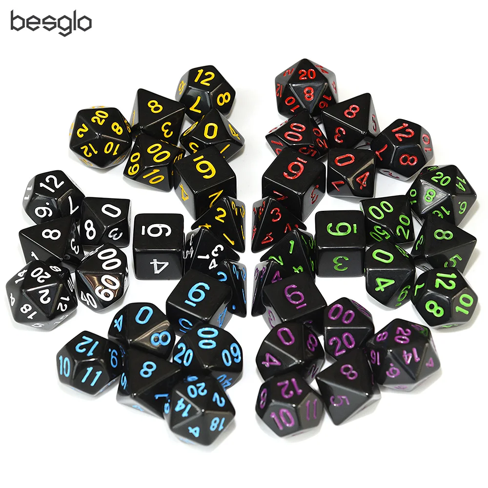 Непрозрачные черные многогранные игральные кости D4 D6 D8 D10 D % D12 D20 для ролевых игр