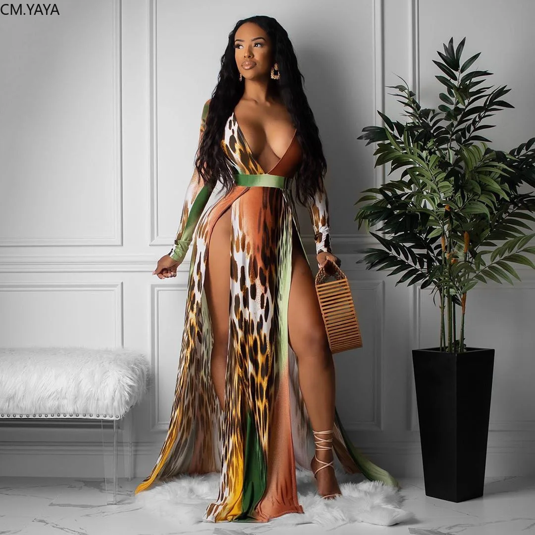 Женское облегающее платье макси с глубоким V образным вырезом и высоким