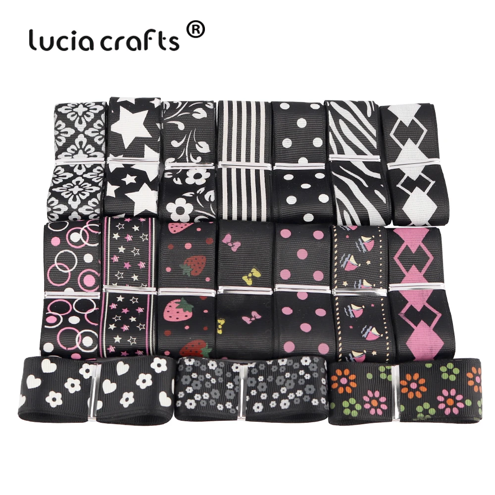 5 лет/лот случайный смешанный размер черный напечатанный Grosgrain Ribbon15 40mm полиэстер