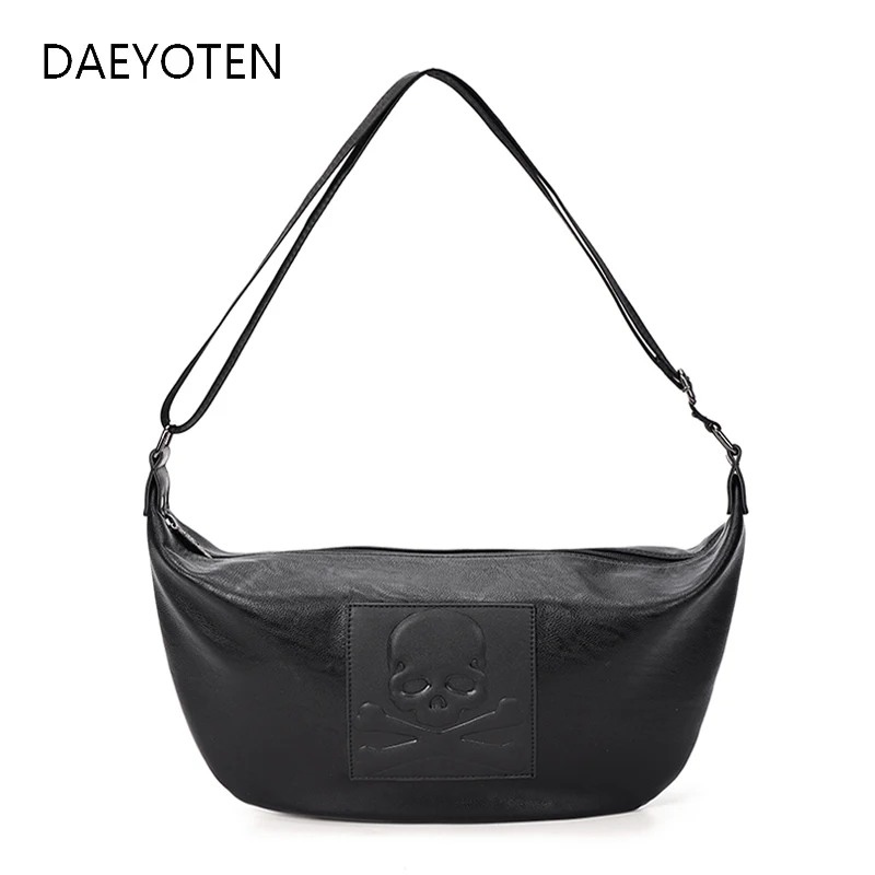 

DAEYOTEN Chest Bag for Men Skull Black Leather Belt Bag Unisex Shoulder Messenger Bags Trendy Travel Phone Crossbody Bags ZM0995