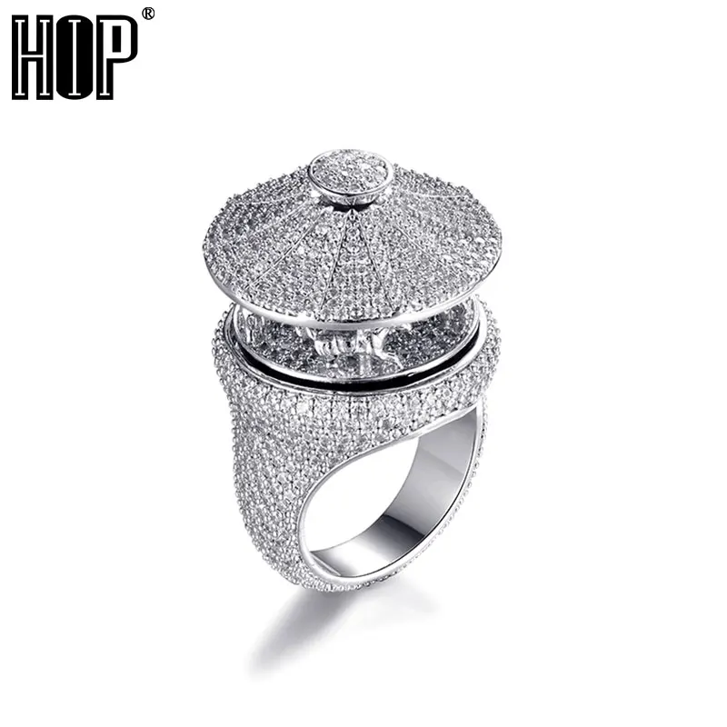 

Hip Hop Bling Big Carousal Shape CZ Ring Copper Charm Cubic Zircon Full Iced Out Ring For Men Fashion Jewelry