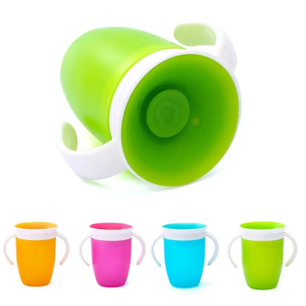

360 Degrees Can Be Rotated Baby Learning Drinking Cup with Double Handle Flip Lid Leakproof Infants Water Cups Bottle BPA Free