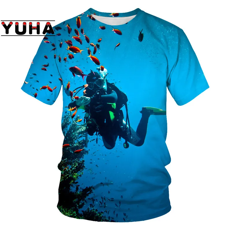 

Summer 3D diving into the sea T-shirt diving fish men and women casual fashion T-shirt short sleeve street T-shirt jacket