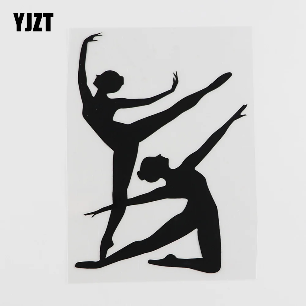 

YJZT 10.3CMX14.6CM Ballet Dancers Girls Silhouette Dancing Vinyl Car Sticker Black/Silver 8A-0251