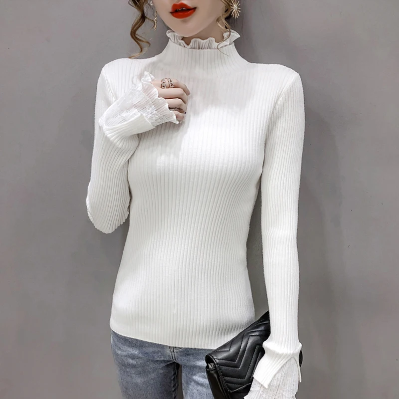 

Корейский пуловер, женский свитер, кружевные свитера, приталенный вязаный свитер, женская одежда