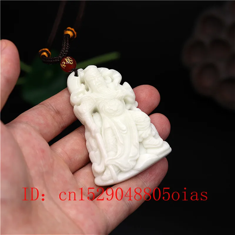 Натуральный белый зеленый китайский нефритовый воин Кулон ожерелье Шарм