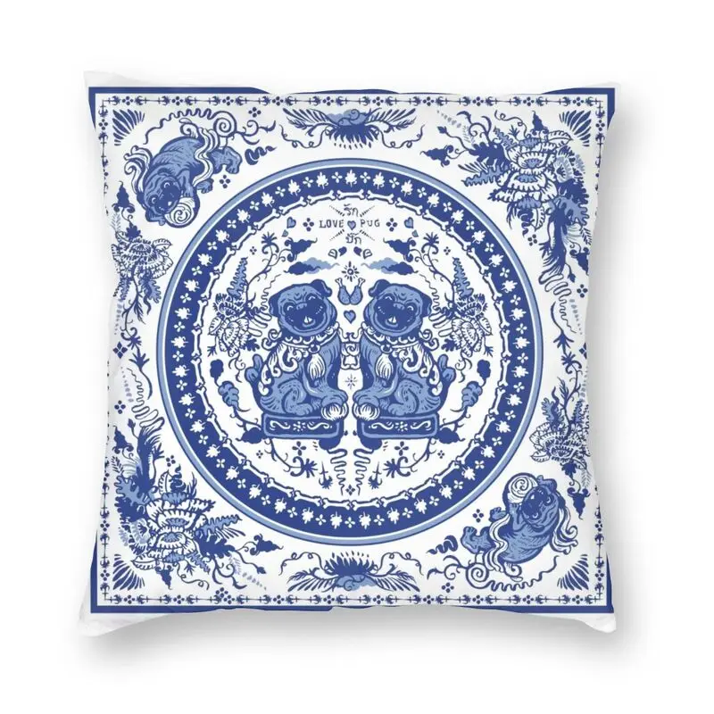 

Pugs In Chinese Porcelain Cushion Covers Sofa Home Decor Oriental Chinoiserie Pattern Square Pillow Cover 45x45