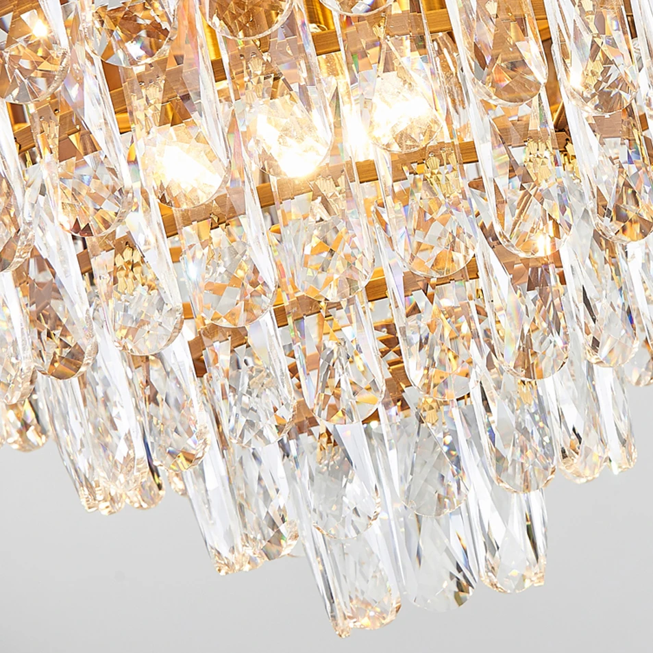 

ZISIZ led e14 Postmodern Iron Crystal Golden Lustre Chandelier Lighting Suspension Luminaire Lampen For Dinning Room