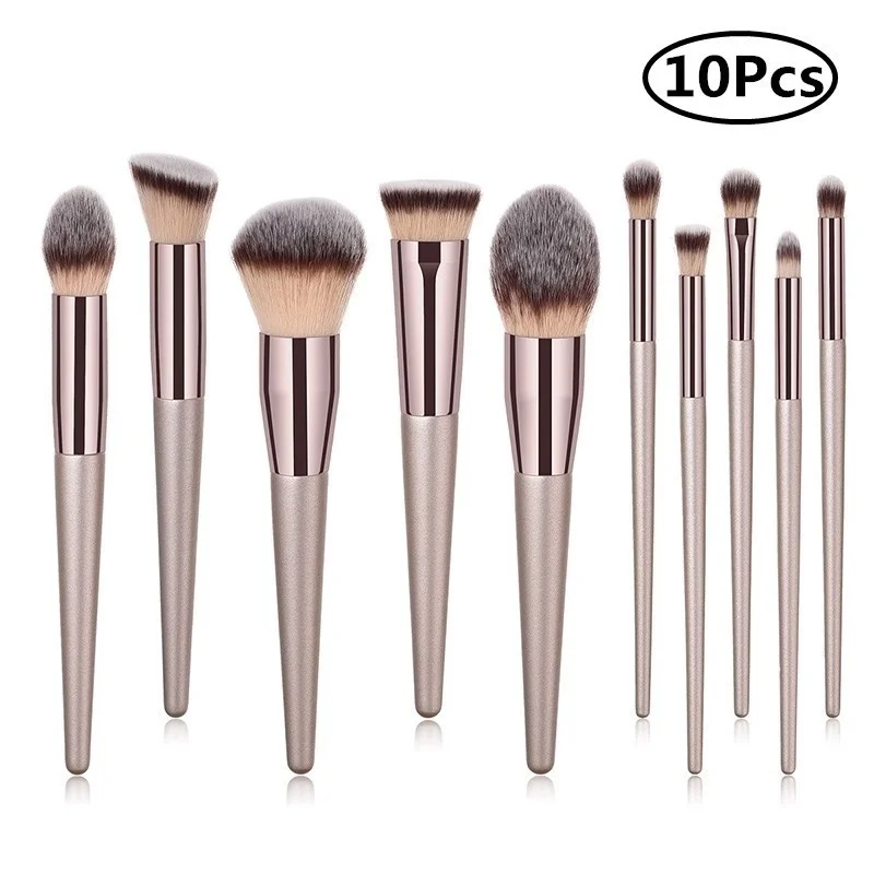 Champagne Gold 10 шт кисти для макияжа - Handle Color: Champagne Gold