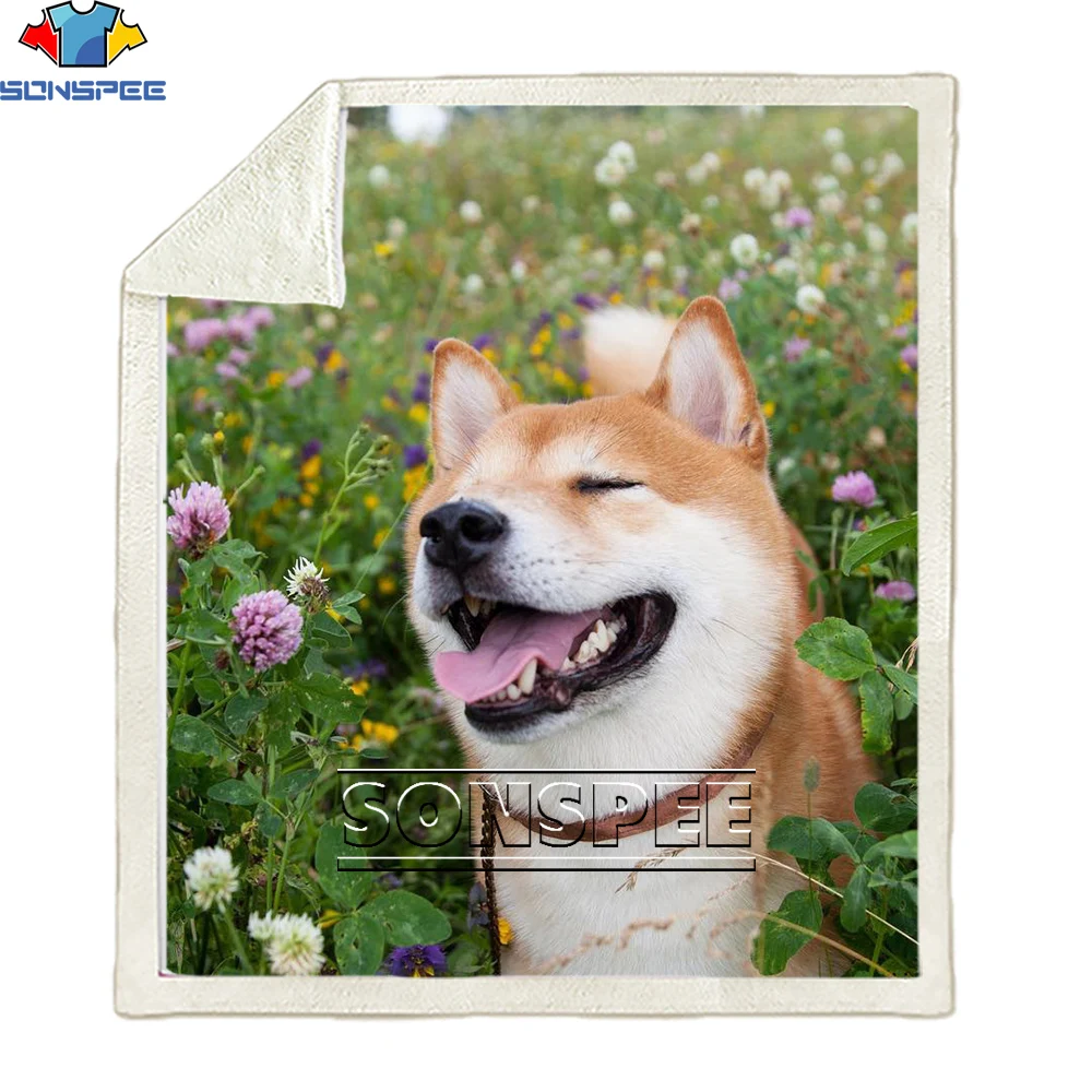 

SONSPEE 3D Print Shiba Inu Akita Dog Animal Autumn Winter Harajuku Cute Funny Blanket Bedspread Man Women Travel Blanket Quilt