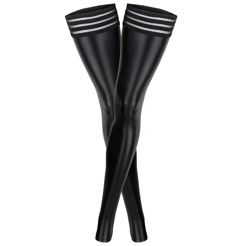 

Sexy Women PU Leather Stockings Over Knee Socks Long Boot Thigh-High Stockings Lace Stripe Thigh Leather Stockings Plus Size F15