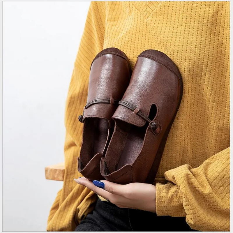 Женская Винтажная обувь на плоской подошве RUSHIMAN 2020 натуральная кожа удобная