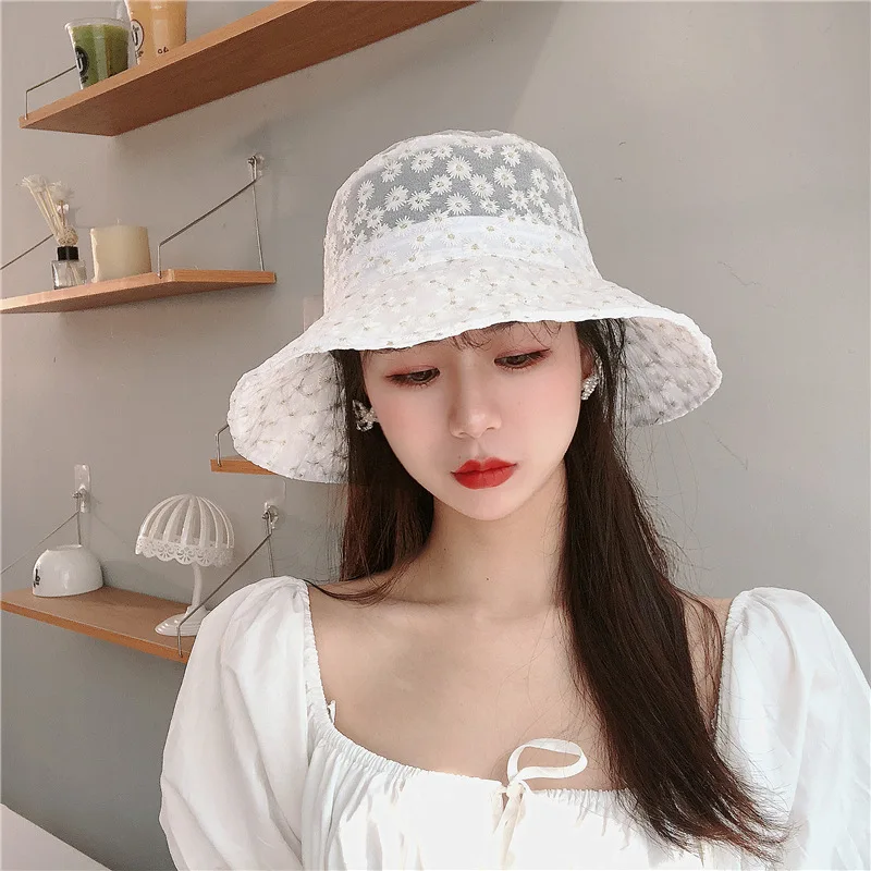 

Korean Style Little Daisy Bucket Hats For Women Girls Cute Embroidery Summer Fashion Panama Caps Ladies Sunshade Fisherman's Hat