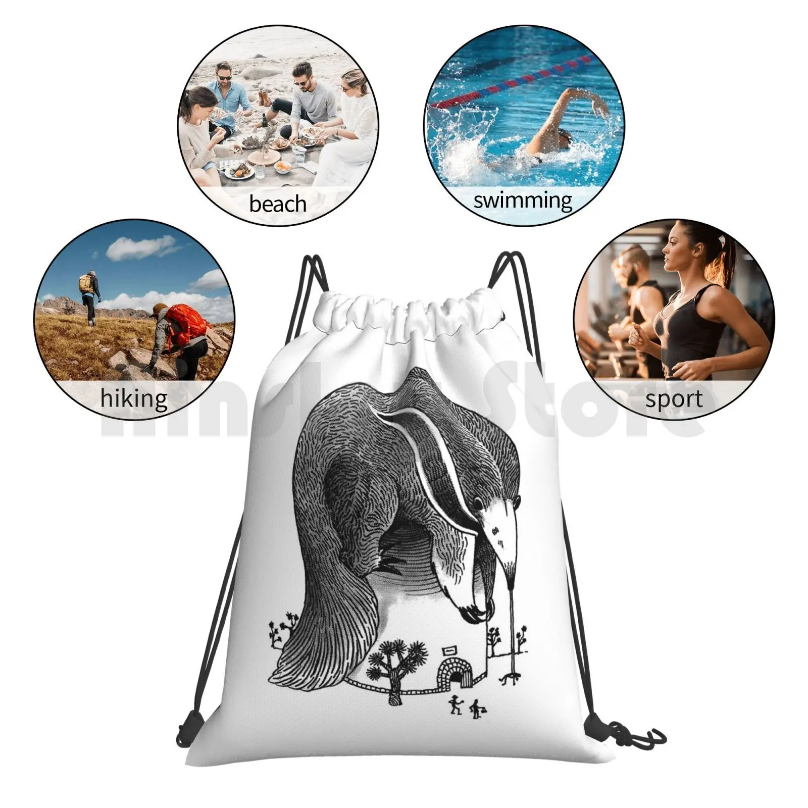 

Giant Anteater Backpack Drawstring Bag Riding Climbing Gym Bag Anteater Kaiju Animals Fuzzy Cartoon Tamandua Cute