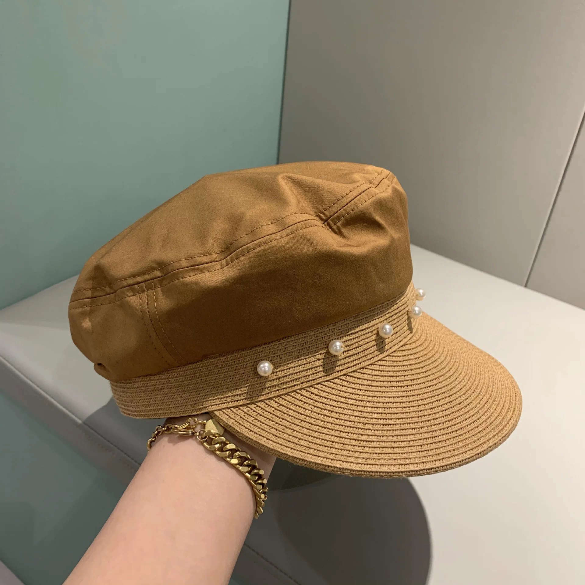 

202103-dudu new Japanese style cloth patchwork paper pearl lady leisure Octagonal hat women visors cap