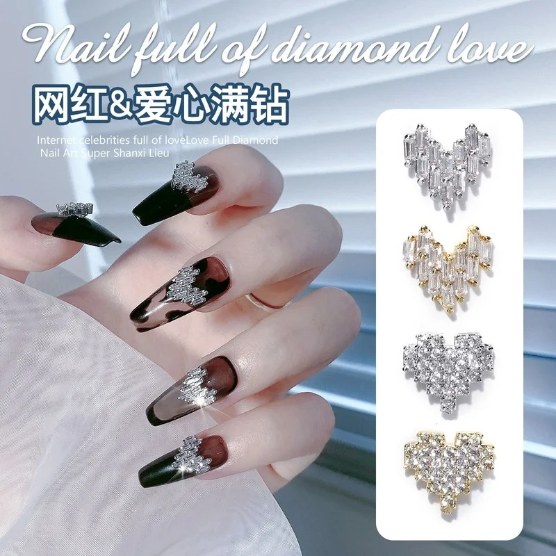 

2022 модные 3D украшения для ногтей в форме сердца, блестящие циркониевые хрустальные жемчужины в форме сердца, сплав, маникюр, стразы, ювелирн...