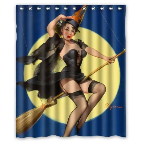 Занавеска для душа в ванную комнату-Сексуальная штифт-ап девушка Я ведьма