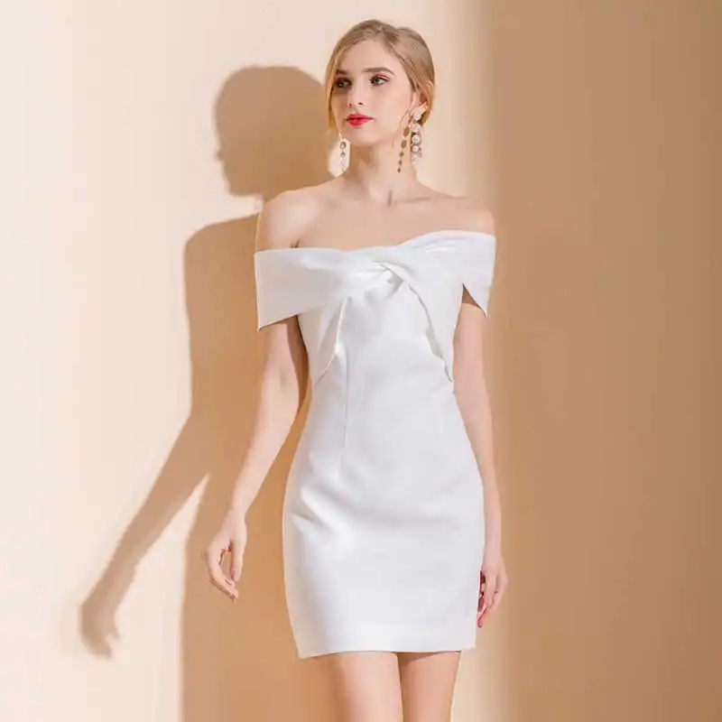 

White one shoulder dress short 2020 new women's party dress