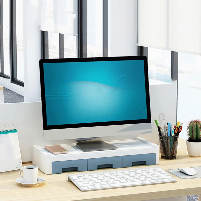 

Monitor Riser Stand Desk Shelf with Drawer Keyboard Storage Stylish Multifunctional Desktop Organizer Computer Tabletop SP99
