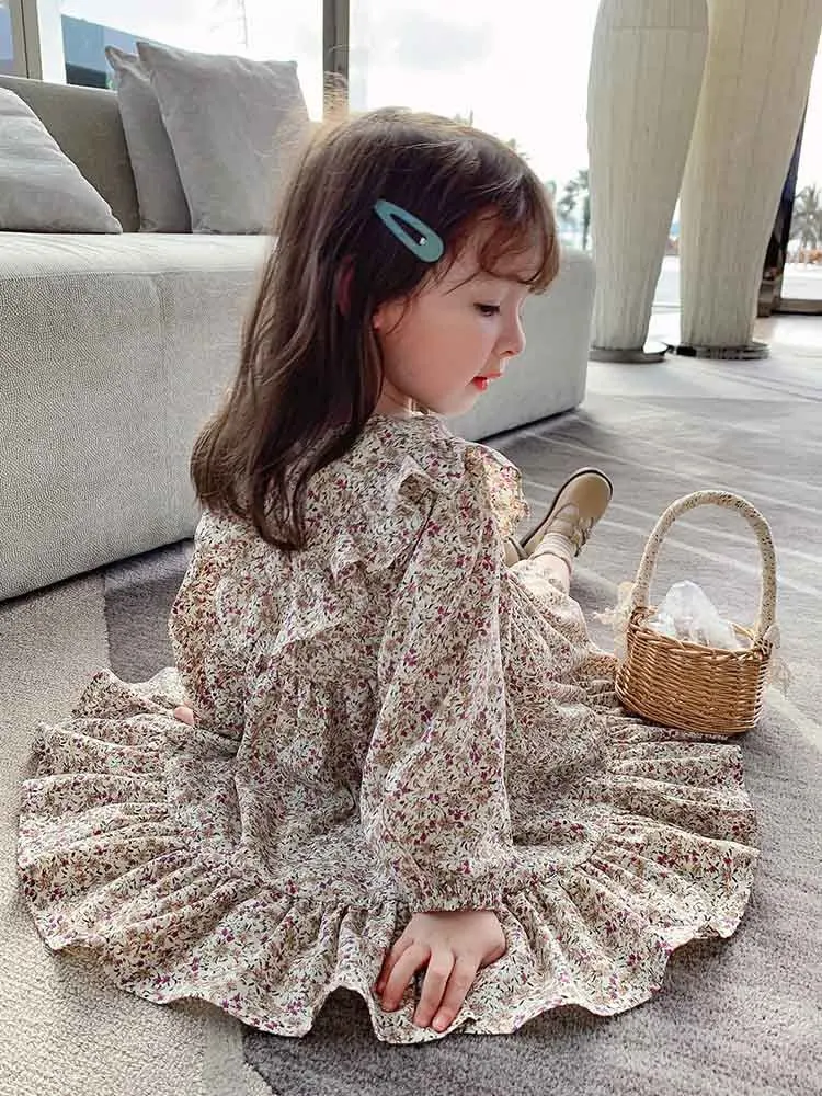 Детское платье для девочек с длинным рукавом цветочным рисунком в Корейском