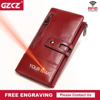 gzcz women wallets luxury brand long fashion clutch top quality genuine leather portomonee rfid card holder walet for girls