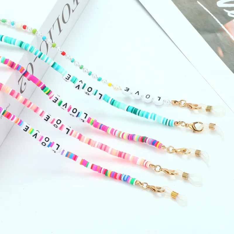 

2021 Fashion Student Colorful Beaded Sunglasses Mask Holder Lanyard Letter Resin Non-slip Reading Glasses Chain for Women Gift