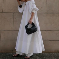 dress off shoulder long sleeved maxi length ladies fashion a line dressing pullover plain 2021 new style white color loose slim