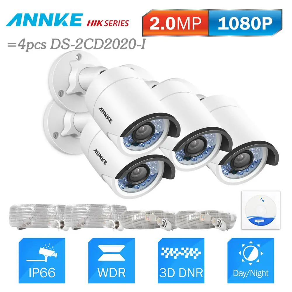 Камера видеонаблюдения ANNKE 4 шт. 2 МП HD POE IP 1080 P EXIR ночное видение защита от непогоды