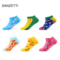 sanzetti 6 pairslot women creative fruit casual combed cotton ankle socks happy hip hop harajuku short socks dress boat socks