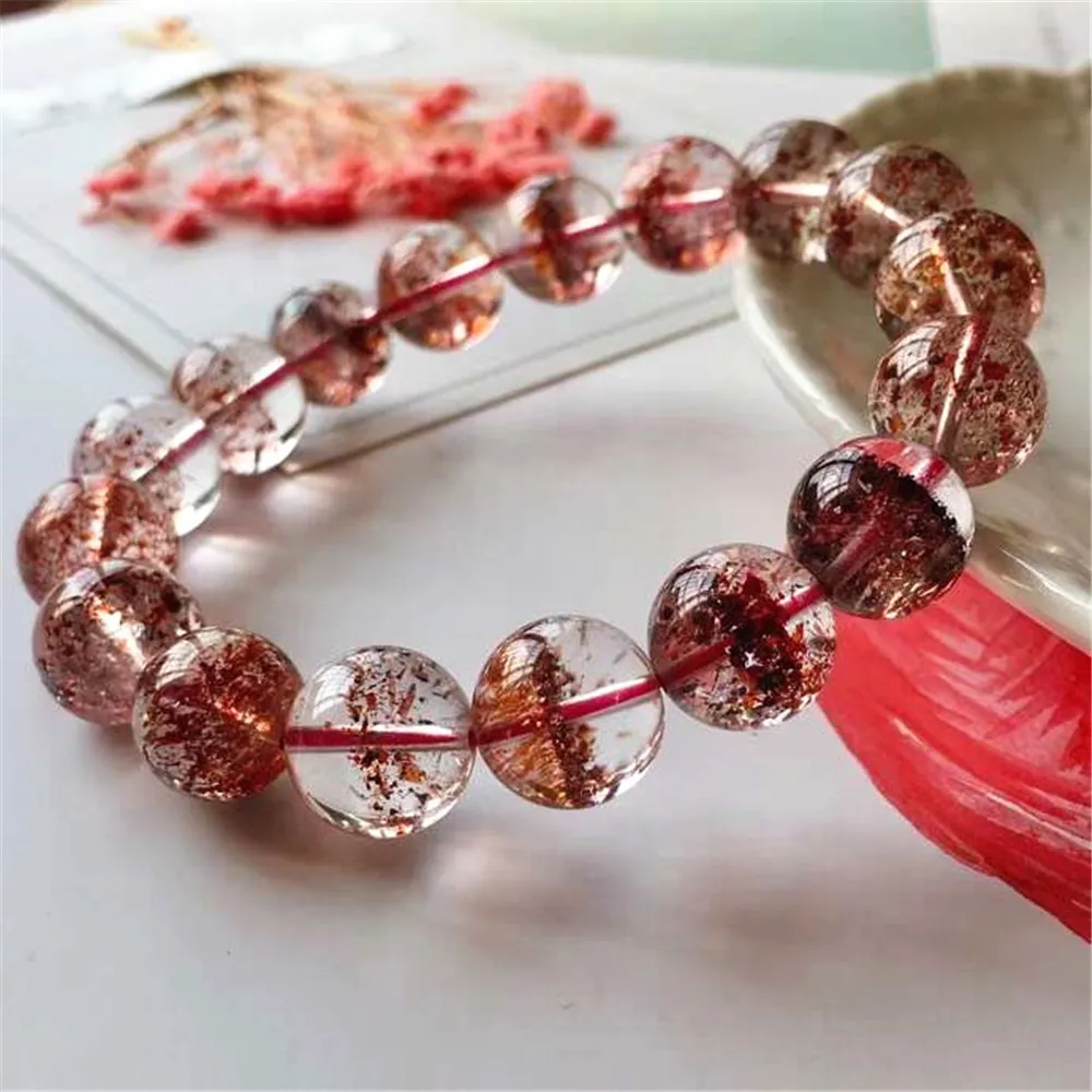 

12mm Natural Red Lepidocrocite Rutilated Quartz Bracelet For Women Men Super 7 Melody Crystal Healing Round Beads Strands AAAAA