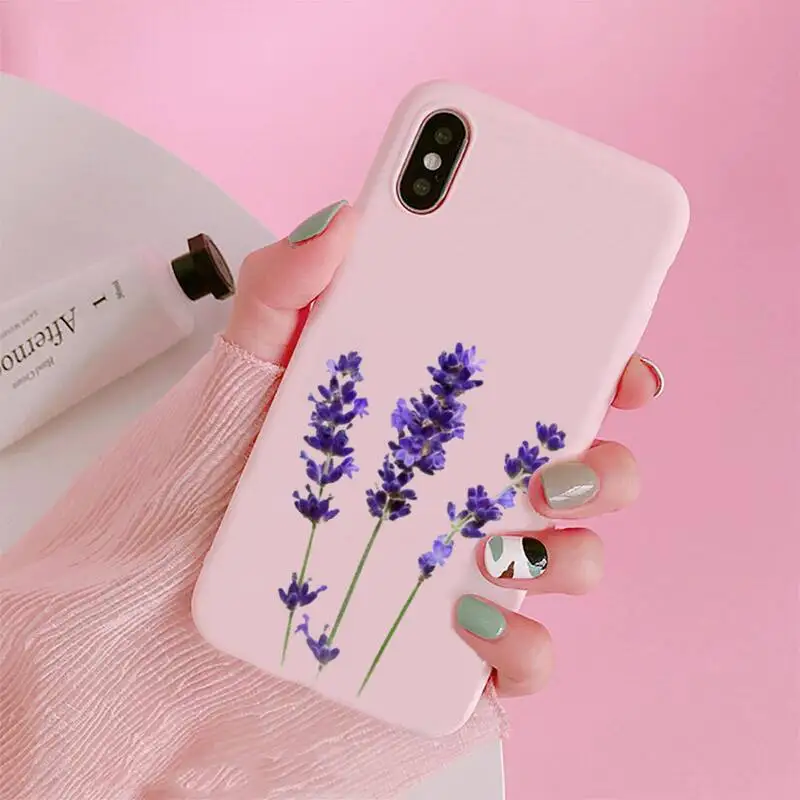 

Simple Lavender Purple Flowers Phone Case Candy Color for iPhone 6 7 8 11 12 s mini pro X XS XR MAX Plus