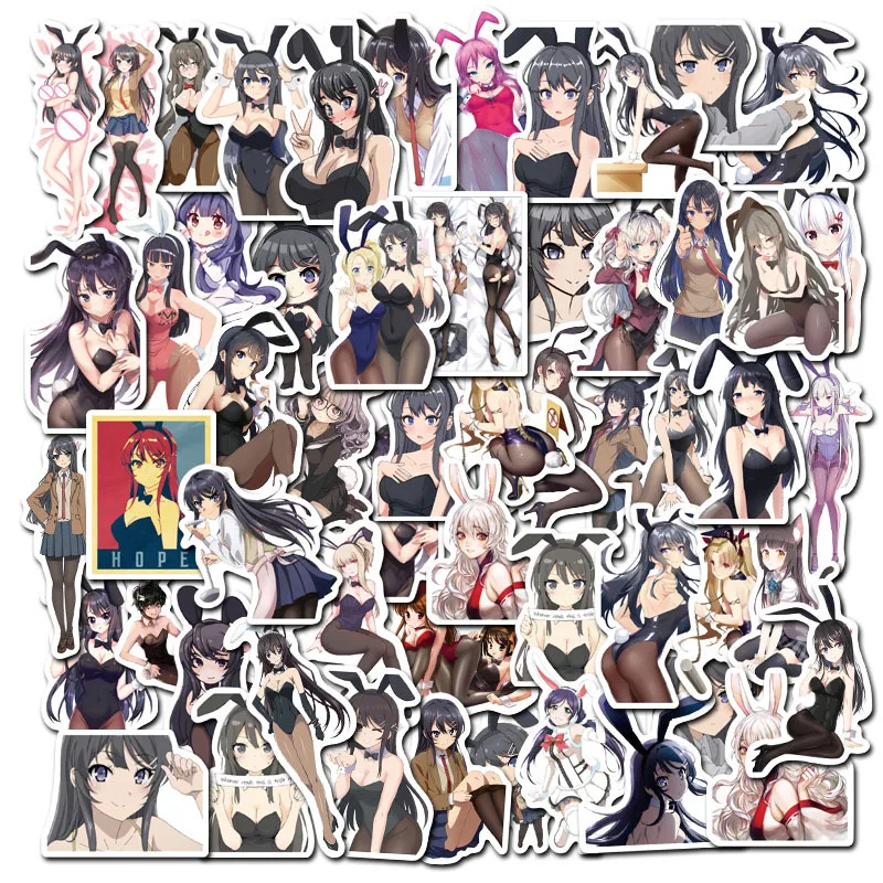 Pegatinas de Anime para chica conejito Sakurajima Mai, 50 Uds., mochila impermeable, port&aacute;til, Moto, monopat&iacute;n, equipaje, juguete de regalo-0