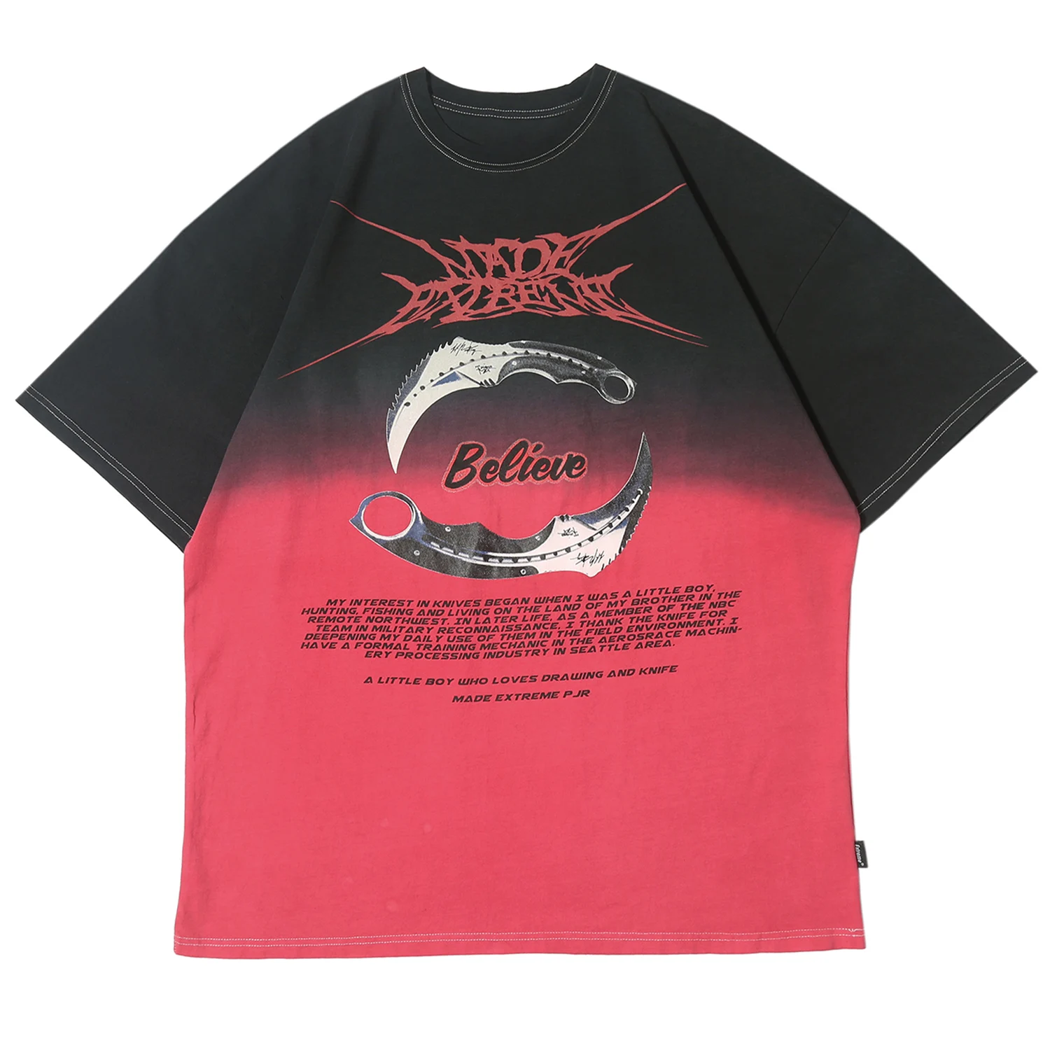 Aelfric Gradient Double Knife Printed T Shirt Women 2020 Loose Tops Harajuku Fashion Streetwear Casual Cotton Female Half Sleeve | Женская