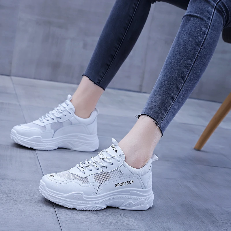 

Women White Breathable Mesh Platform Sneakers Training Sports Shoes Summer Thick Sole Running Walking Sneaker Chunky Tennis Shoe