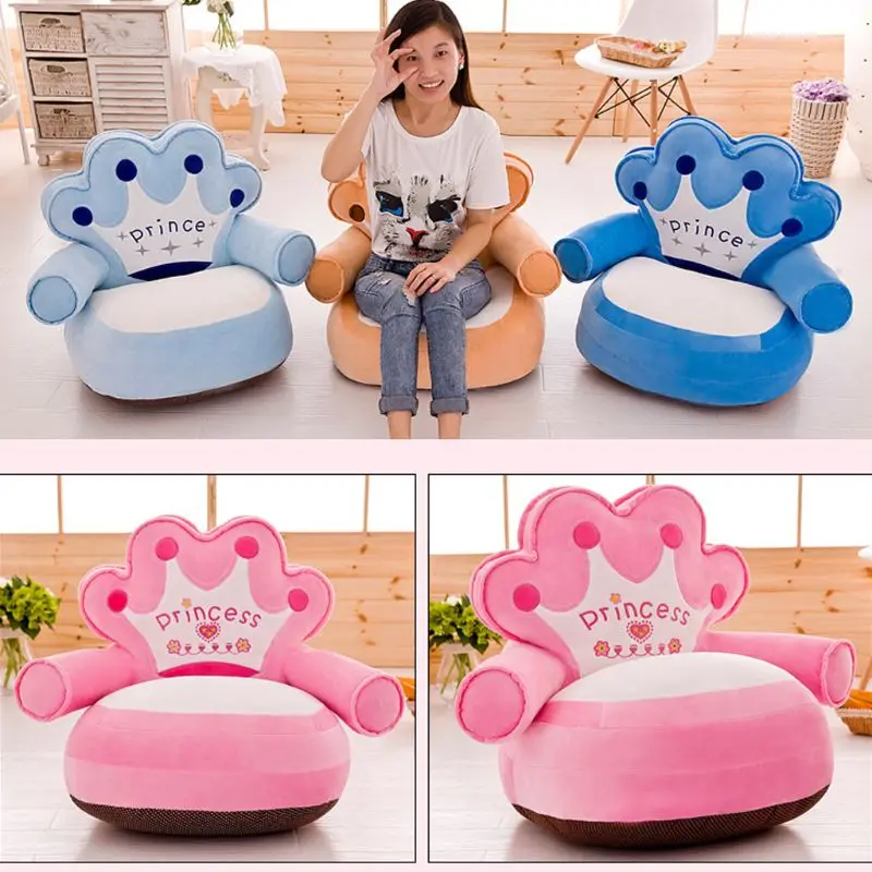 

C5AF Baby Kids Only Cover NO Filling Cartoon Crown Seat Children Chair Neat Puff Skin Toddler Children Cover for Sofa Best Gifts