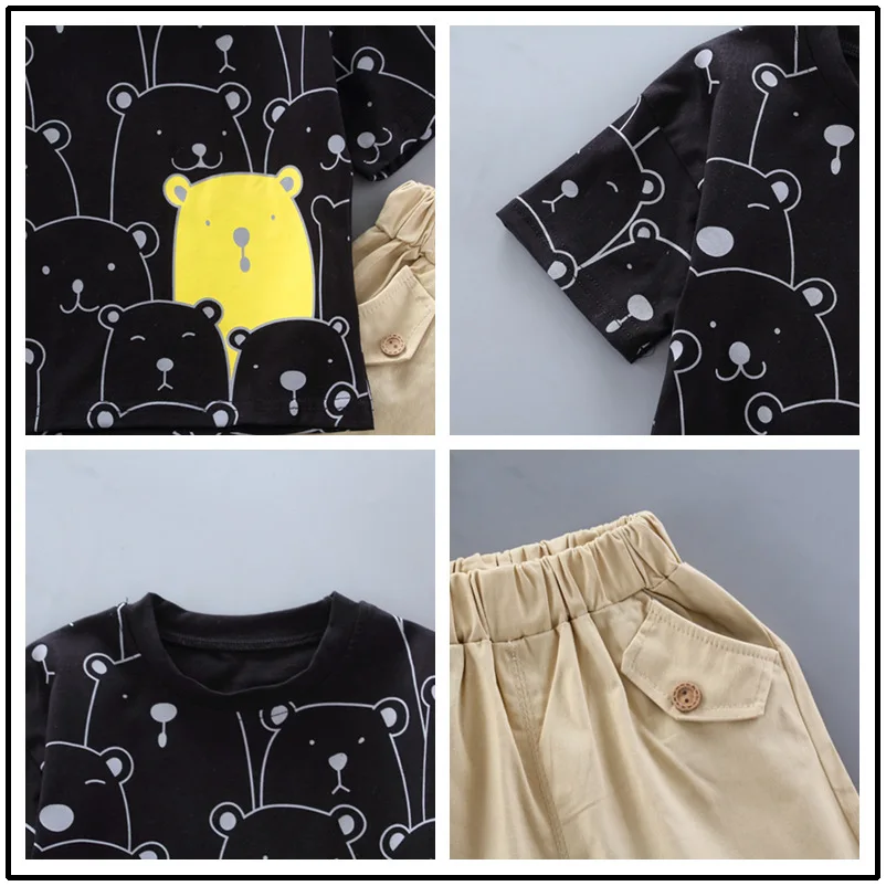 

New Baby Boys Fashion Clothing Sets 2021 Summer Toddler Girls Cartoon Bear Short Sleeve Shirt +Shorts Infant Kids Casual Clothes