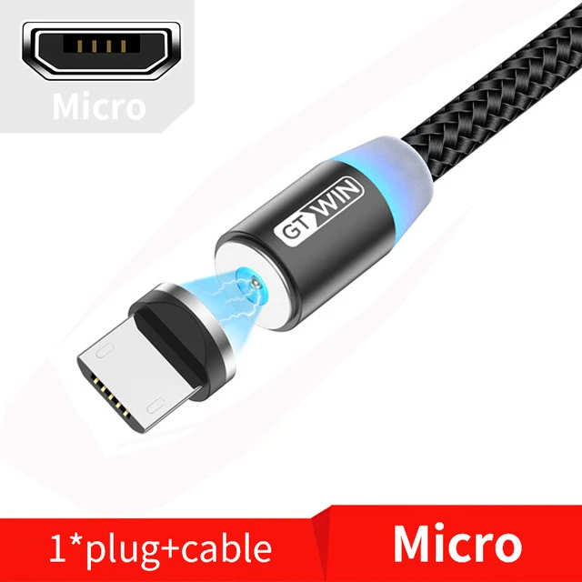 Black Micro Cable Магнитный Micro USB кабель GTWIN 2 м/3 м для iPhone xr Android, быстрая зарядка, Магнитный адаптер usb type C - Цвет: Black Micro Cable
