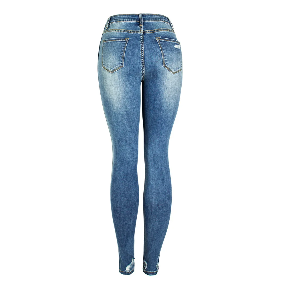 

Women Ripped Hole Jeans With Splits At The Bottom Push Up Hip Pencil Lift Skinny Denim Pants Super Stretch Slim Fit Jean Trouser