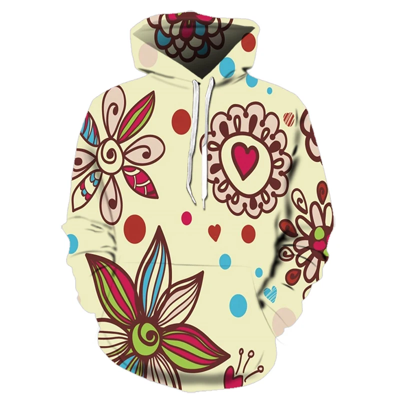 

2021 New 3D Printed Oversized Hooded Sweatshirt Mens And Women's Fashion Harajuku Casual Small Fresh Floral Pattern Sweatshirt