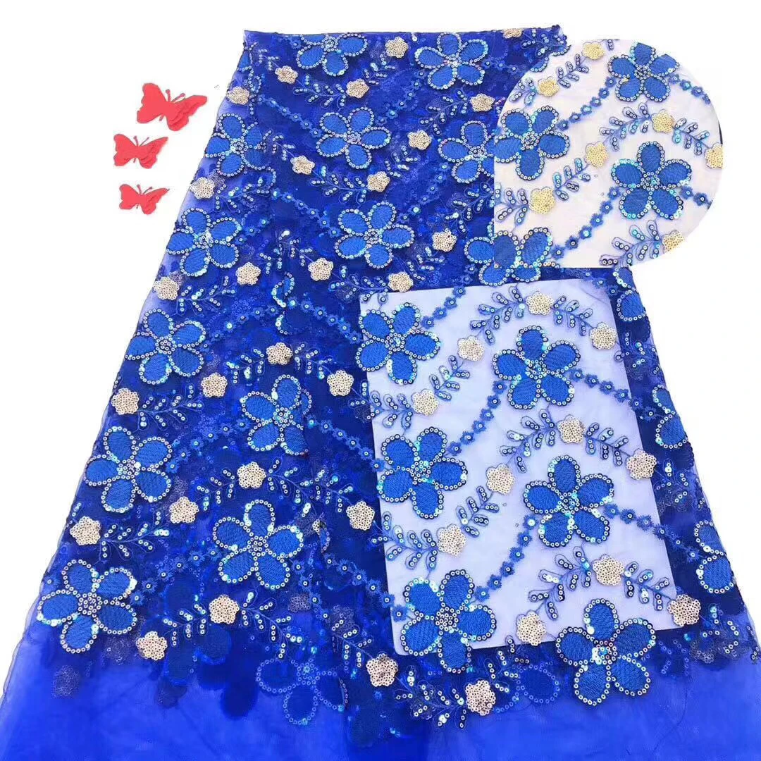 

Royal blue french lace fabric african sequins lace fabric 2020 high quality lace africain bridal fabric with sequins KHT20002A