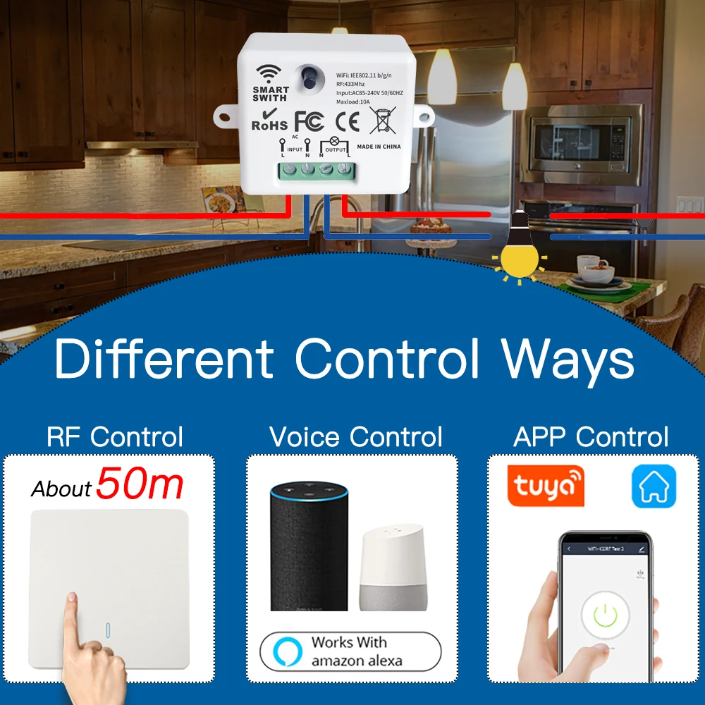 WIFI Mini Light Switch Tuya Smart Home APP Relay Module 433MHz Wall Panel Wireless Voice Control Timer Google Alexa 110220V |
