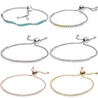 Синий волнистый слайдер, классический браслет для тенниса, регулируемый браслет, женский серебряный браслет, подходит для бусин Pandora, очаровательные украшения сделай сам