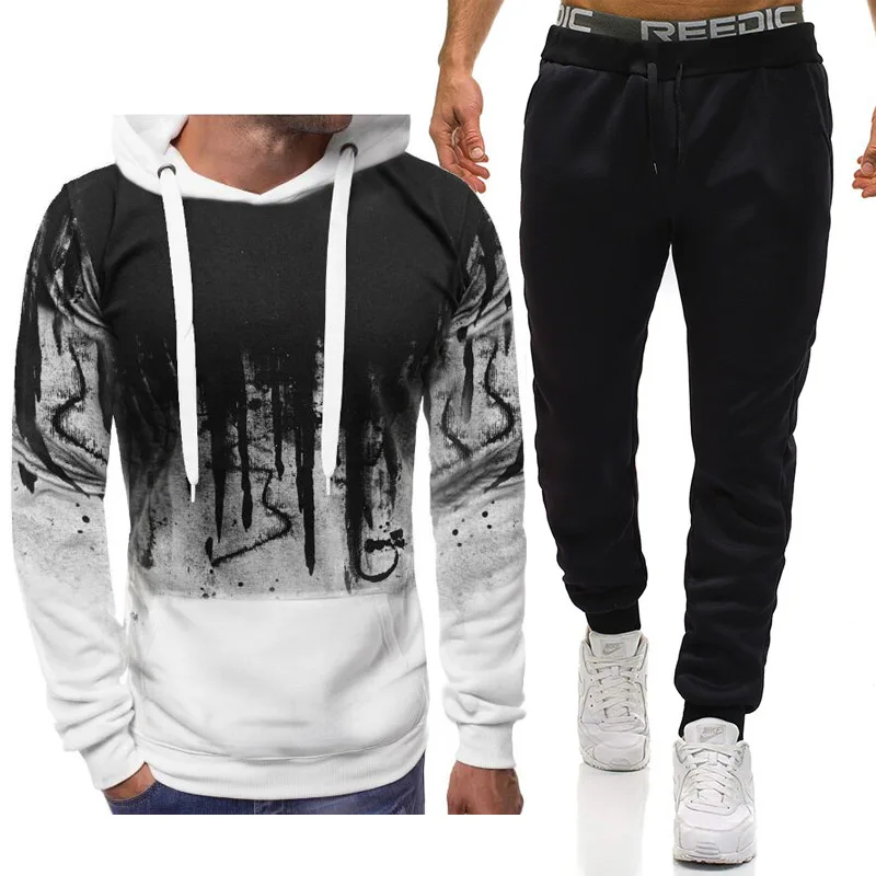 

2021 Men's Sets Hoodies+Pants Casual Fleece Cotton Streetwear Jogger Sweatshirts Suit Streetwear Outfits Oversized TrackSuit