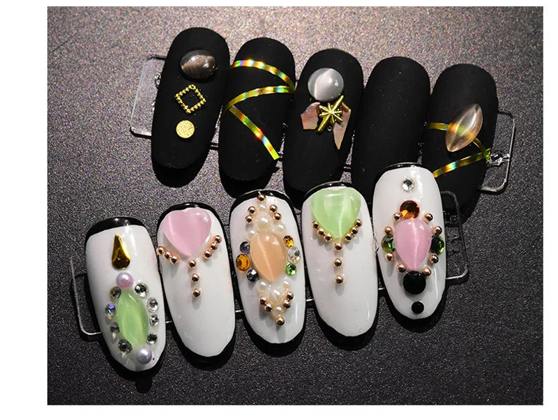 

100 pcs 3D Heart Shaped Cat Eye Stone Decal Nail Art Rhinestones Charms Gems Stones Decoration Craft Jewelry DIY Diamond Heart