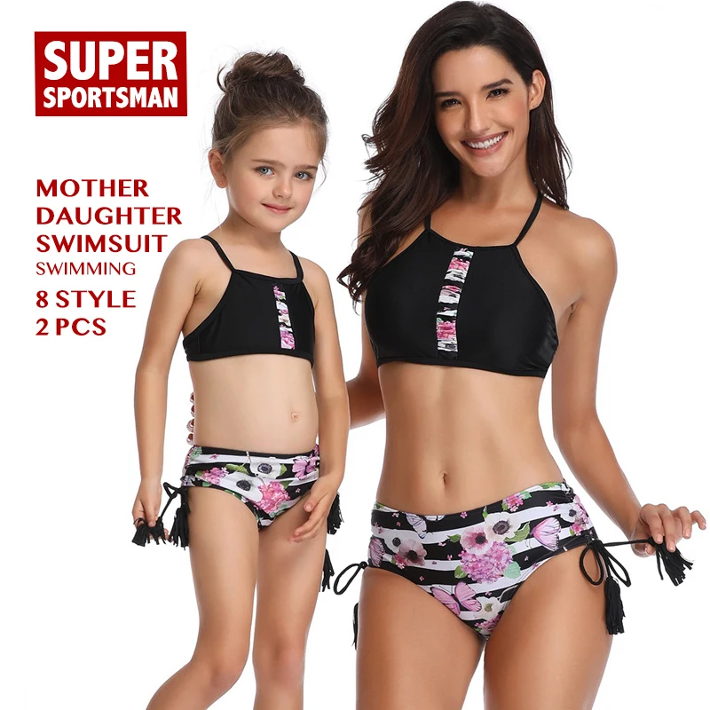 Детский пляжный купальник для девочек бикини мамы и дочки купальный костюм