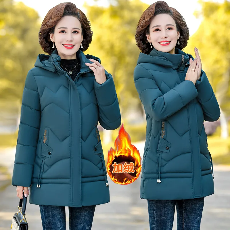 plus size clothing for women middle-aged and elderly mothers wear thick pure color cotton  women women coats and jackets winter